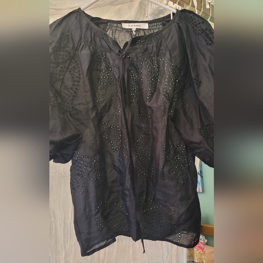 Frame eyelet broderie cotton blouse top